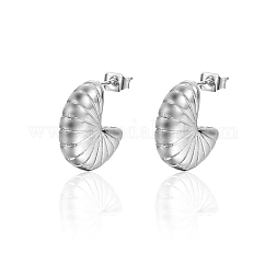 Non-Tarnish 304 Stainless Steel Stud Earrings, Half Hoop Earrings, Spiral Shell Shape, Stainless Steel Color, 18x6mm