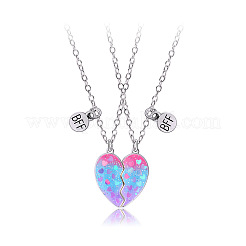 ファッショナブルな合金エナメル BFF グリッター ハート 磁気ペンダントネックレス 女性用 2個  プラチナ  カラフル  17.72インチ（45cm）&nbsp;FS-WGD1691-01