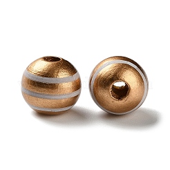 プリントウッドヨーロピアンビーズ  縞模様の丸い  キャメル  15.5~16x14.5~15mm  穴：4mm&nbsp;WOOD-Z002-07D