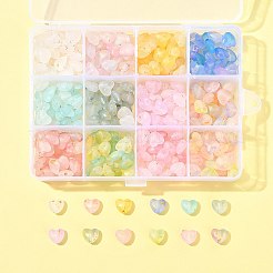 360色のフロスト透明アクリルビーズ11個  ハート  金箔とグリッタービーズ付き  ミックスカラー  9x10x5.5mm  穴：1.6mm&nbsp;OACR-FS0002-30