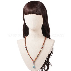 Wood & Natural Carnelian & Synthetic Turquoise Beaded Necklaces&nbsp;NJEW-JN04136