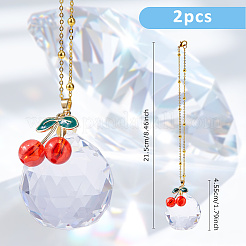 2Pcs Glass Round & Alloy Cherry Pendant Decorations&nbsp;HJEW-DC00105