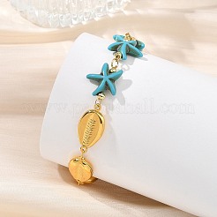 2Pcs 2 Styles 304 Stainless Steel & Synthetic Turquoise Link Chain Bracelets for Women&nbsp;BJEW-JB13870