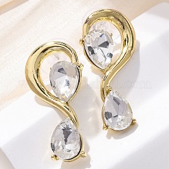 合金ラインストーンスタッドピアス  スワン  ゴールドカラー  クリスタル  32x14.5mm&nbsp;EJEW-M075-04G-01