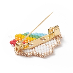 Glass Seed Braided Cloud with Rainbow Brooch Pin&nbsp;JEWB-MZ00001