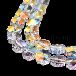 電気メッキ透明ガラスビーズ連売り  虹メッキ  多面カット  花  クリアAB  7~7.5x7.5x5~5.5mm  穴：0.9mm  約55個/連  15.94インチ（40.5cm）&nbsp;GLAA-C029-05