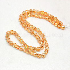 電気メッキガラスビーズセット  半分メッキ  多面カット  キューブ  オレンジ  6x6x6mm  穴：1mm  約71個/連  16.5インチ&nbsp;EGLA-F002-D13