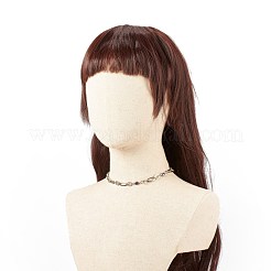 304ステンレススチールの楕円形とリングリンクチェーンネックレス、天然パールビーズ付き、女性用  ステンレス鋼色  ミックスカラー  15.55インチ（39.5cm）&nbsp;NJEW-JN03873