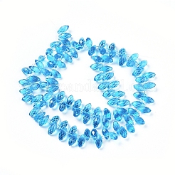 クリスタルガラスビーズ連売り  トップドリルビーズ  多面カット  ティアドロップ  ライトブルー  13x6mm  穴：1mm  約90~95個/連  16~18インチ&nbsp;GLAA-D033-22