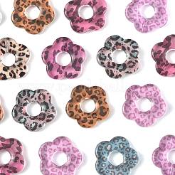 20個2スタイルの透明なヒョウ柄樹脂ビーズ  花  片穴  ミックスカラー  26x26.5x4.5mm  穴：1.6mm  6スタイル/セット&nbsp;RESI-FS0002-36