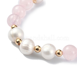 天然ローズクォーツとパールビーズのストレッチブレスレット（女性用）  内径：2-1/4インチ（5.6cm）&nbsp;BJEW-JB09384-02