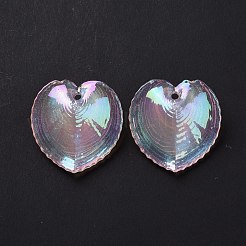 UVメッキレインボー虹色アクリルパーツ  きらめき  ハートチャーム  ピンク  30.5x30x11mm  穴：1.8mm&nbsp;OACR-C003-08F