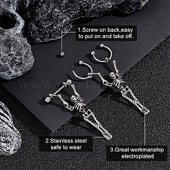 4Pcs 2 Style Stainless Steel Skeleton Skull Dangle Hoop Earrings for Women&nbsp;EJEW-AN0002-52