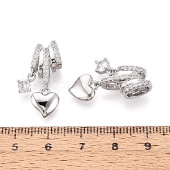 真鍮マイクロパヴェクリアキュービックジルコニアペンダント  スターチャーム付きハート  プラチナ  25~26mm  穴：7x4.5mm&nbsp;KK-T075-88P