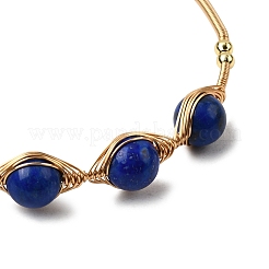 Natural Lapis Lazuli Wrapped Cuff Bangle&nbsp;BJEW-A122-07B