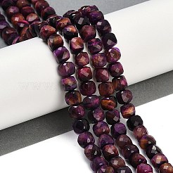 天然タイガーアイ染めビーズ連売り  多面カット  キューブ  パープル  7x8x7mm  穴：1mm  約47~48個/連  13.35~13.46''（33.9~34.2センチメートル）&nbsp;LS-G-H028-A01-07