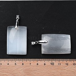 天然亜セレン酸塩ビッグペンダント  プラチナトーンのラックメッキ真鍮スナップオンベイル付き  長方形  55x27.5x10mm  穴：4x6mm&nbsp;G-M091-01E