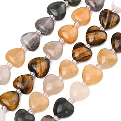 Gradient Color Natural Pink Aventurine & Tiger Eye & Topaz Jade & African Bloodstone & Chinese Southern Jade Beads Strands&nbsp;G-B185-A06