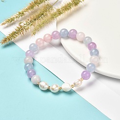 女の子の女性のための石のストレッチブレスレット  ナチュラルアクアマリン＆ローズクォーツ＆アメジスト＆ナチュラルパールビーズブレスレット  内径：2インチ（5cm）&nbsp;BJEW-JB06810