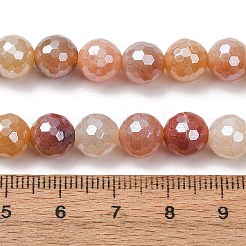 電気メッキ加工を施した天然の金色のシルク翡翠ビーズの連  ラウンド  多面カット  パール光沢メッキ  8~8.5mm  穴：1~1.2mm  約47個/連  15.08''~15.35''（38.3~39センチメートル）&nbsp;G-B191-A06-8mm