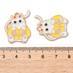 ハロウィンアロイエナメルペンダント  ライトゴールド  カボチャ猫チャーム  きいろ  25.5x23x1.5mm  穴：1.8mm&nbsp;ENAM-Z022-02C