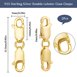 スターリングシルバーのダブルロブスタークロウクラスプ2個925個  ゴールドカラー  21.5mm  内径：2.8x1.8mm&nbsp;STER-SC0001-21G