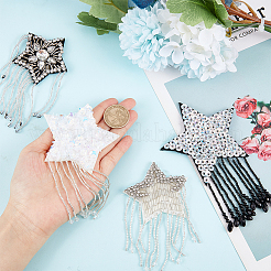 4Pcs 4 Style Star with Glass Bead Tassels Appliques&nbsp;DIY-BC0006-54