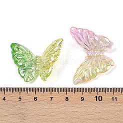 UVメッキ透明アクリルビーズ  虹色の  蝶  ツートン  ミックスカラー  27x37x8mm  穴：2mm&nbsp;MACR-L007-13