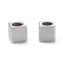変色しにくい304ステンレススチールビーズ  キューブ  ステンレス鋼色  3x3x3mm  穴：1.6mm&nbsp;STAS-L234-130P