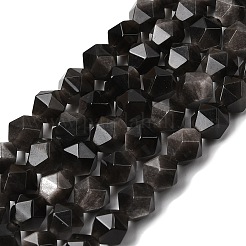 天然銀黒曜石ビーズ連売り  スターカットラウンドビーズ  多面カット  7~8x7~8x7~8mm  穴：1mm  約46~47個/連  14.72''~15''（37.4~38.1センチメートル）&nbsp;G-Z119-A11-02
