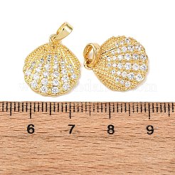 真鍮マイクロパヴェクリアキュービックジルコニアペンダント  ゴールドカラー  シェル形状  16.5x15x2.5mm  穴：5x2.5mm&nbsp;KK-G543-09G-02