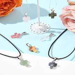 DIY Natural & Synthetic Gemstone Cross Pendant & Waxed Cord Pendant Necklace Making Kits&nbsp;DIY-FS0008-46