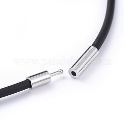 真鍮パーツ付きラバーネックレスコード  ブラック  直径約2mm  長さ17インチ&nbsp;X-NFS160-1