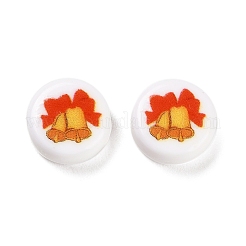 クリスマステーマのプリント不透明アクリルビーズ  クリスマス鐘  10x10x5mm  穴：1.8mm&nbsp;OACR-R004-01J