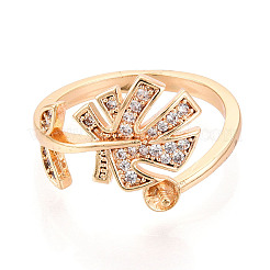 Tropical Leaf Shape Brass Micro Pave Clear Cubic Zirconia Cup Peg Ring Settings&nbsp;KK-T076-12G