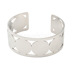 304 Stainless Steel Wide Hollow Saint Benedict Medal Open Cuff Bangles&nbsp;LS-BJEW-S154-01P