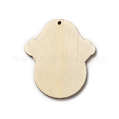 片面プリントの木製ペンダント  クリスマスチャーム  雪だるま  49.5x44x2.6mm  穴：2mm&nbsp;WOOD-H102-02G