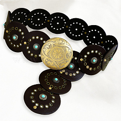 Vintage Alloy & Synthetic Turquoise & PU Leather Disc Coin Waist Belts for Men&nbsp;AJEW-WH0816-102AB-A-01