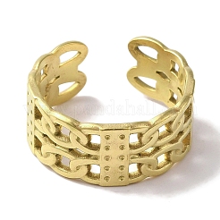 PVD Vacuum Plating 201 Stainless Steel Double Curb Chain Open Cuff Rings for Women&nbsp;RJEW-C092-02G