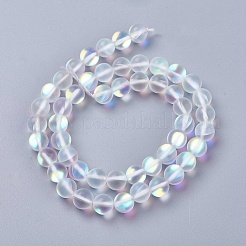 合成ムーンストーンビーズ連売り  ホログラフィックビーズ  ラウンド  艶消し  透明  6mm  穴：1mm  約64個/連  14.5~15インチ&nbsp;G-E468-G01-6mm