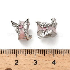 合金ラインストーンのヨーロッパのビーズ  エナメル  大穴ビーズ  蝶のある柱  プラチナ  14x12mm  穴：5mm&nbsp;FIND-Q115-02P
