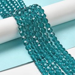 透明ガラスビーズ  ファセット（32ファセット）  ラウンド  ダークターコイズ  8mm  穴：1mm  約65~67個/連  49~50cm&nbsp;LS-EGLA-A035-T8mm-D12