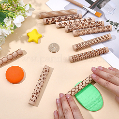 10Pcs 10 Styles Wood Handle Clay Texture Roller&nbsp;TOOL-CN0001-12B