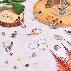 DIY製作  合金のチベット風チャーム  真鍮ワイングラスチャームリングフープピアスとガラス/真鍮ビーズ  ミックスカラー  74x72x17mm&nbsp;DIY-PH0024-75