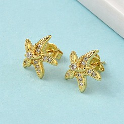 Brass Micro Pave Clear Cubic Zirconia Stud Earrings&nbsp;EJEW-A145-03D-G