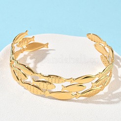 304ステンレススチール製カフバングル  女性用幅広バングル  魚  3/4インチ（1.8cm）  内径：2-1/2x2インチ（6.35x5.05cm）&nbsp;BJEW-B158-04G-01