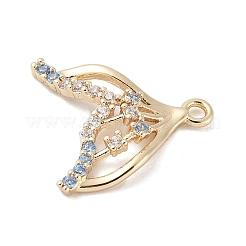 Brass Pave Light Sky Blue and Clear Cubic Zirconia Sea Animal Connector Charms&nbsp;KK-M326-07B-G