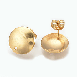 304ステンレススチールスタッドピアス金具  ループと平板付き  ピアスキャッチ/ピアスバックキャッチ  フラットラウンド  ゴールドカラー  13mm  穴：1mm  ピン：0.8mm&nbsp;STAS-Q223-05