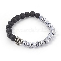 Electroplate Glass & Natural Lava Rock Stretch Bracelets&nbsp;BJEW-JB04016