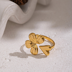 女性用304ステンレススチールカフオープンリング  ハートの花  18KGP本金メッキ  18.9mm  内径：18.2mm&nbsp;JX0804
